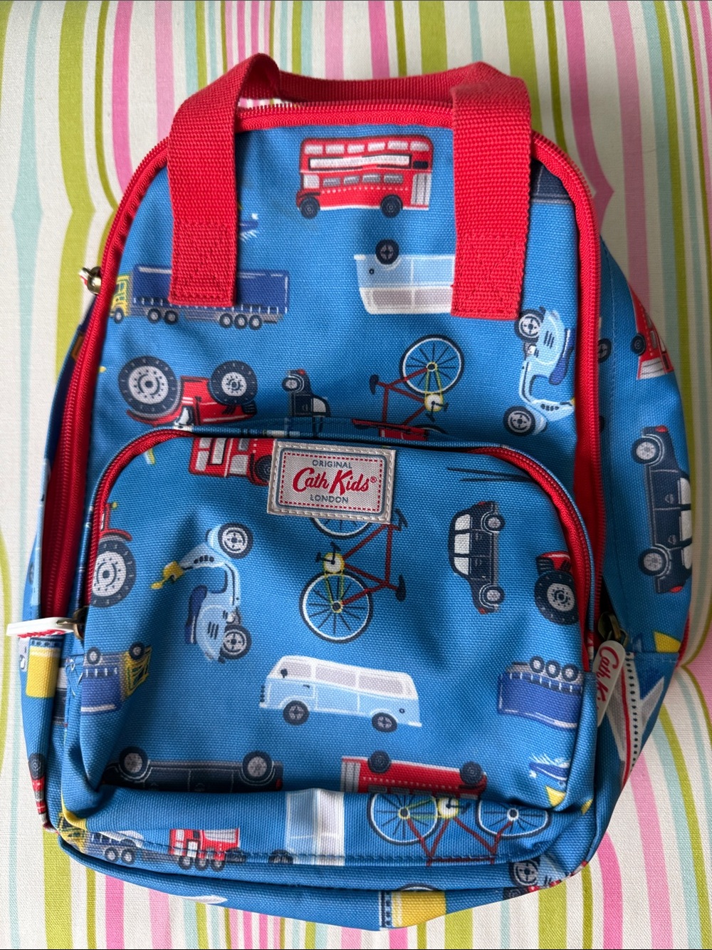Cath Kids London Backpack Blue Stanley Print. Medium size 7.8 by 11.8 by 3.9